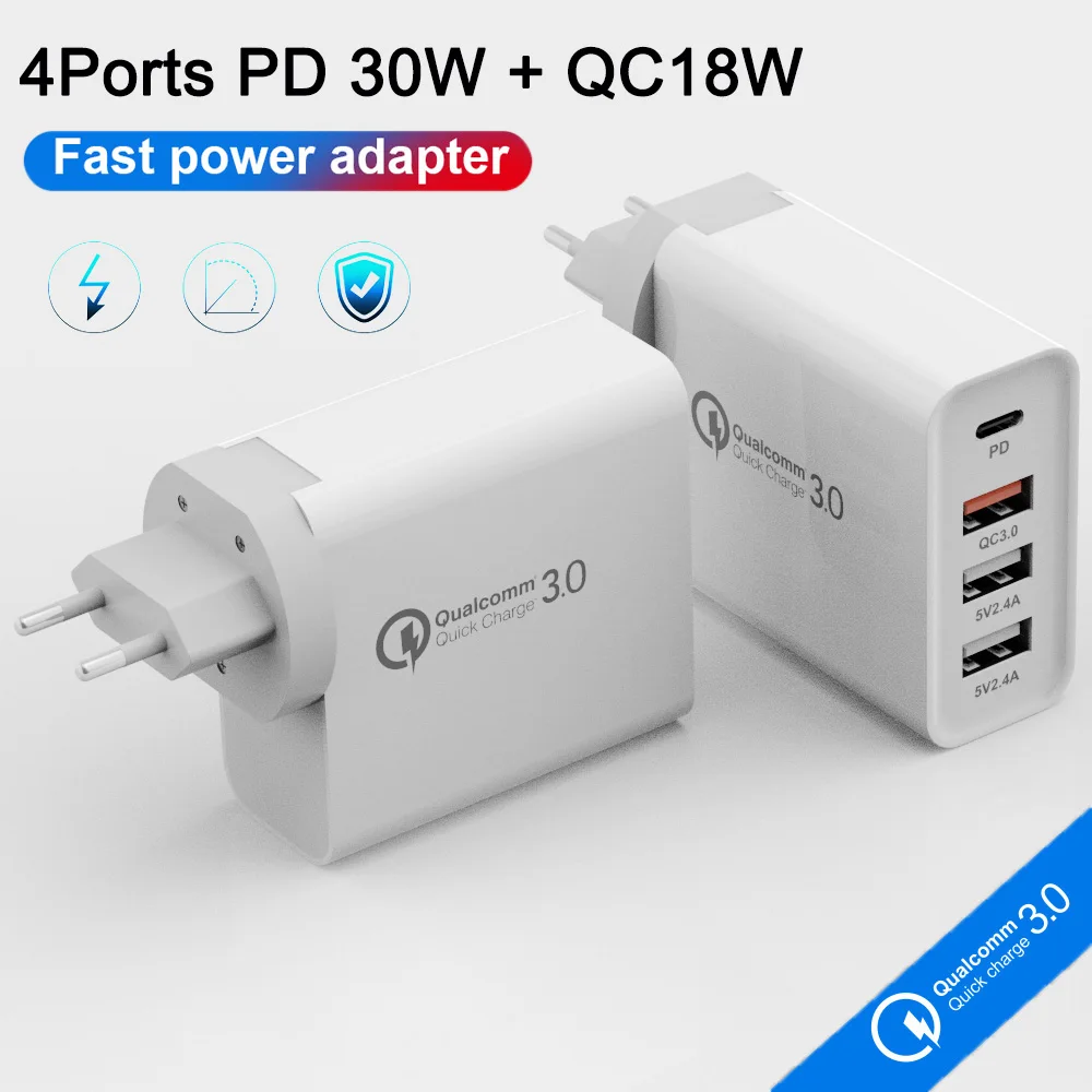 PD 65W Мобильный телефон зарядное устройство с 4 портами FCP Turbo быстрое QC3.0 2.4A для iPhone