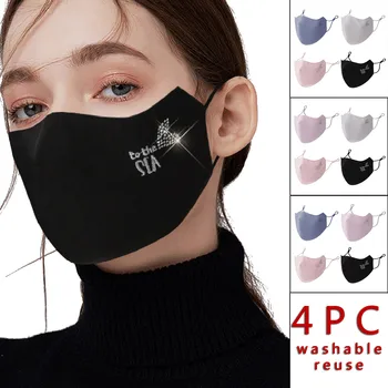 

4pc Masque Adulte Rhinestone Print Washable Breathable Mascarilla Facial Reutilizable Protection Face Mask Mascherine Маска