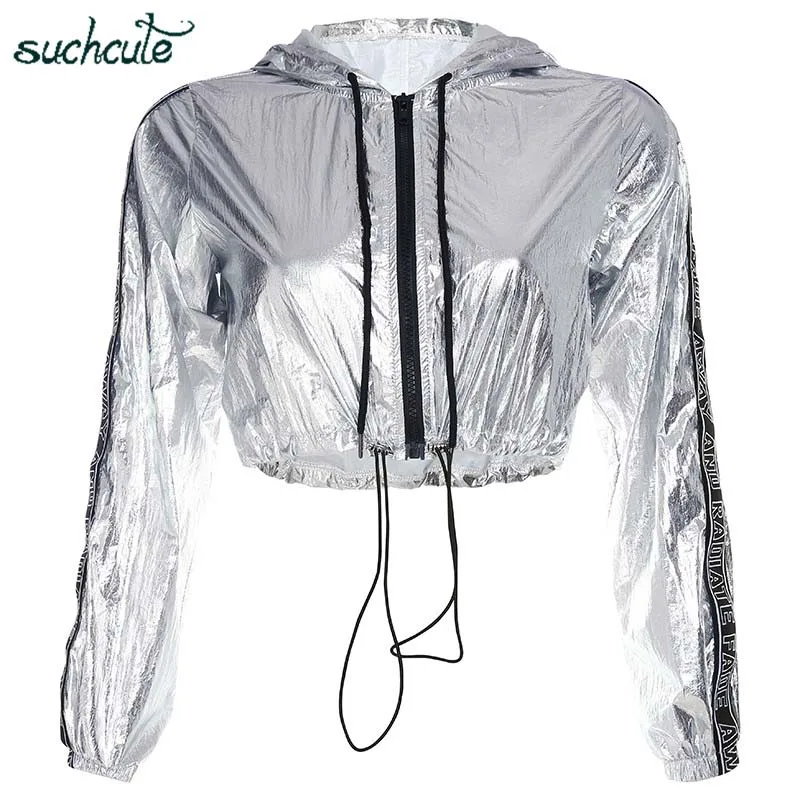 silver coats SUCHCUTE Светоотражающая куртка для женщин серебряная длинная Готическая Kpop Bangtan осень хип хоп Харадзюку толстовка с капюшоном Moletom - Цвет: silver coats