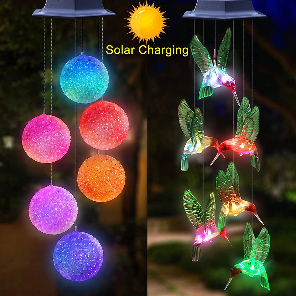 Solar Light Outdoor Powered LED Wind Chime IP65 Waterproof Butterfly Hummingbird Lawn Lamps For Garden Yard Decoration solar fairy light outdoor powered led wind chime ip65 waterproof butterfly hummingbird lawn lamps for garden yard decoration
