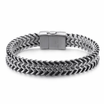 

21.5CM Stainless Steel Link Chain Wrist Bracelets For Men Fashion Double Layer 11mm Width Mesh Chain Wrap Bracelet Jewelry