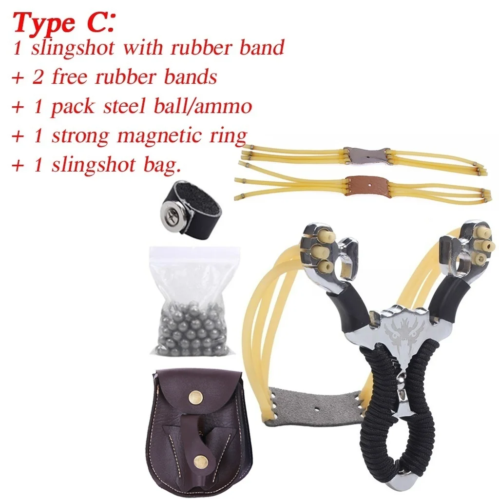 5pcs/set Professional Powerful Slingshot Bow Stainless Steel Catapult Set with 50pcs/Steel Balls Ammo Outdoor Hunting Catapult
