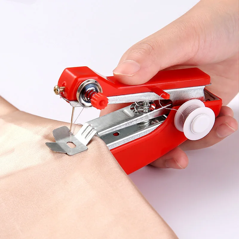 Red Mini Sewing Machines Needlework Cordless Hand-Held Clothes Useful Portable Sewing Machines Handwork Tools Accessories
