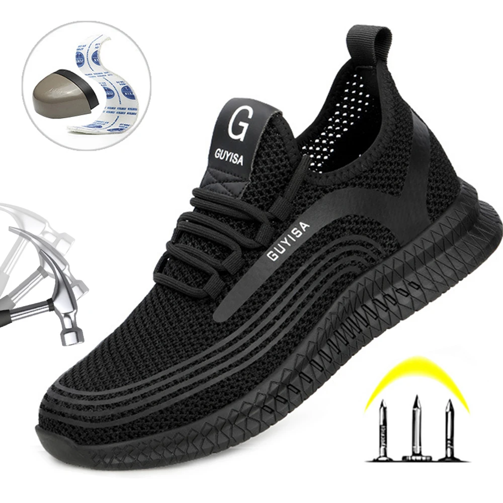 steel toe work boots New Safety Shoes For Men Women Summer Breathable Work Shoes Lightweight Anti-smashing Shoes Male Construction Work Mesh Sneakers paint vapor respirator