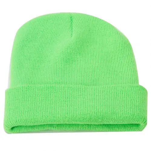 Fluorescent Green Новая мужская женская модная вязаная мешковатая Шапка-бини большого размера Зимняя Шапка Лыжная зимняя вязаная шапка женская однотонная в стиле хип-хоп для мальчиков и девочек - Цвет: Fluorescent Green