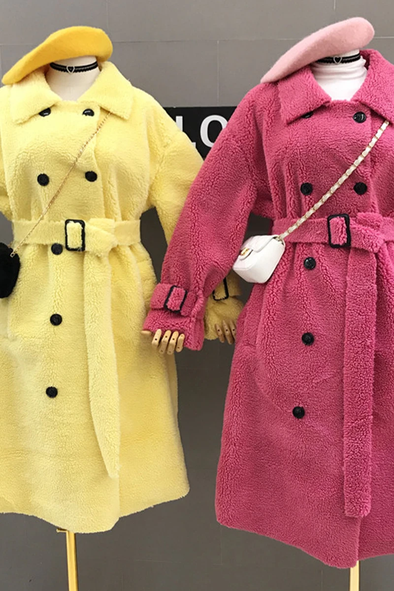 Новое осенне-зимнее пальто средней длины из искусственного кашемира для женщин, приталенное двубортное пальто с длинным рукавом, верхняя одежда