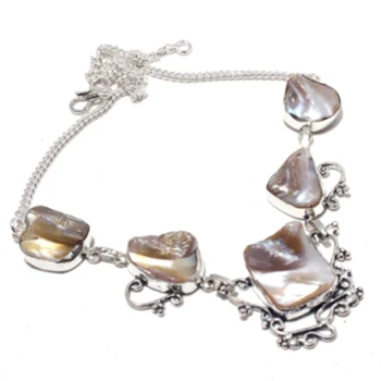 

Biwa Pearls Necklace Silver Overlay over Copper, 48 cm ,N4489