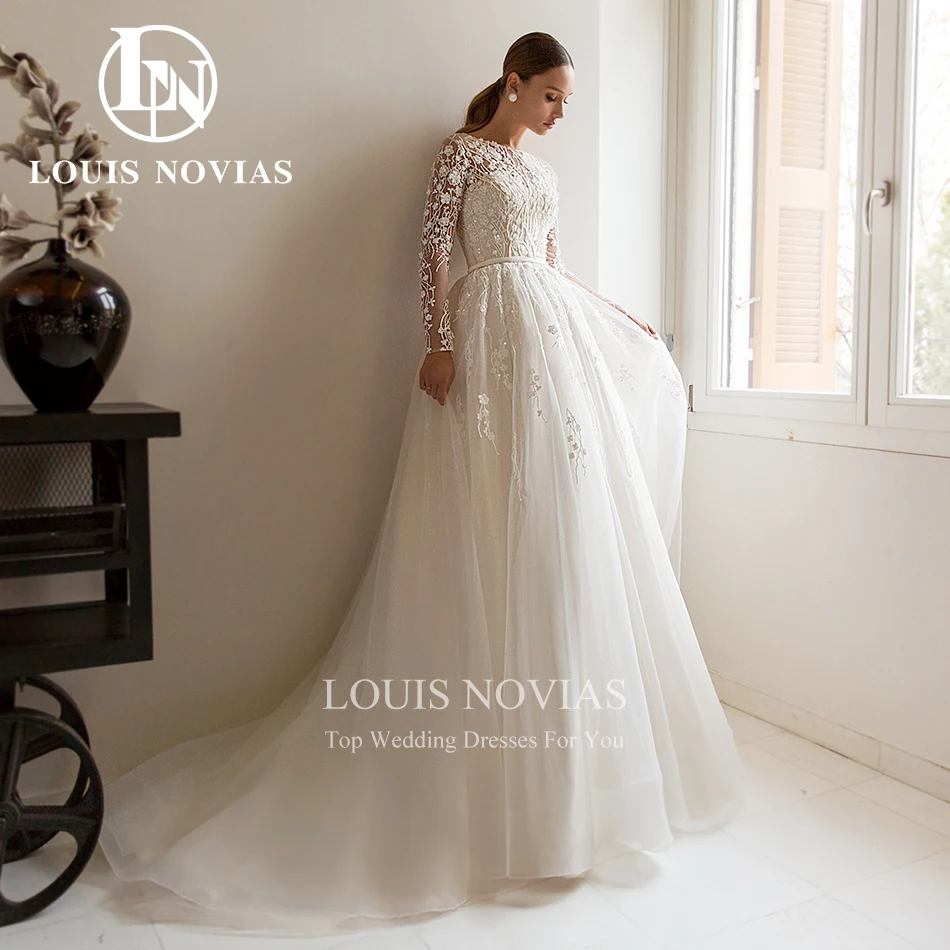 LOUIS NOVIAS A-Line Wedding Dresses For Women 2023 Delicacy Beaded Lace Embroidery Long Sleeve Wedding Gown Vestidos De Novia