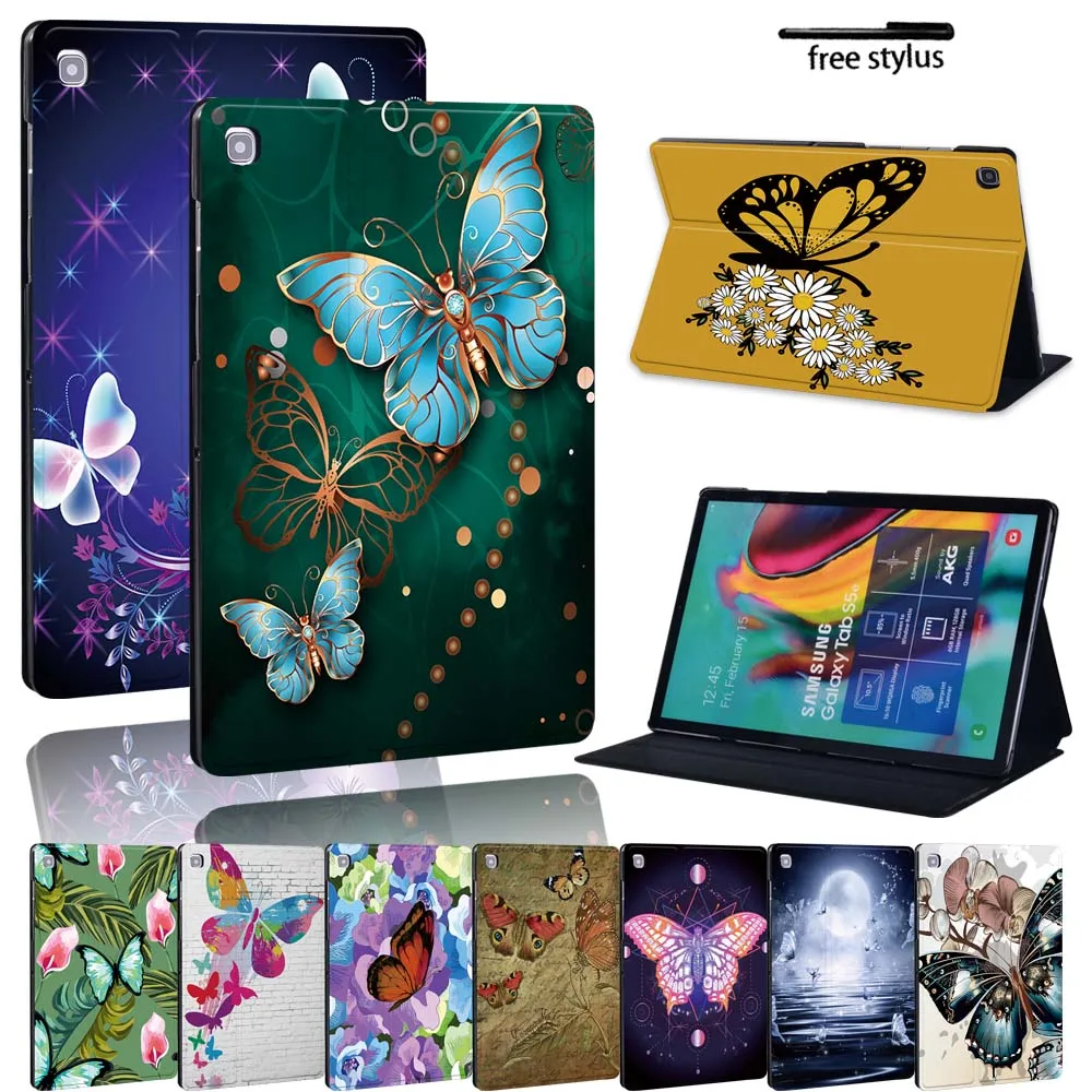 Кожаный чехол-подставка для планшета с бабочкой для Samsung Galaxy Tab A 10,1 2019/2016/TabA 7,0/9,7/Tab E 9,6/Tab S5E 10,5 "чехол + ручка-0