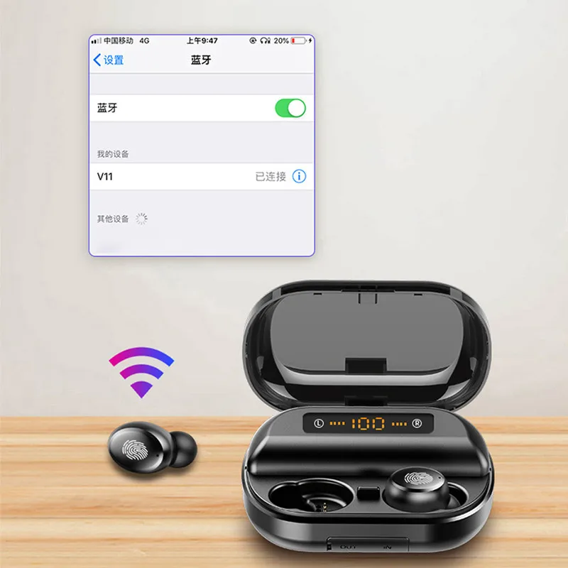V11 TWS Bluetooth 5,0 наушники с микрофоном 4000 мАч charing чехол 9D стерео светодиодный дисплей Беспроводные спортивные гарнитуры