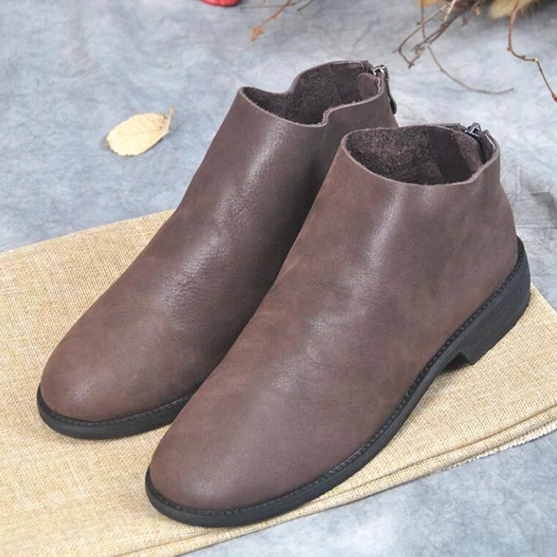 

Black Coffee Retro Chelsea Ankle Boots Low Heels Casual Genuine Leather Autumn and Winter Handmade Women Boots Soft Simple Shoes