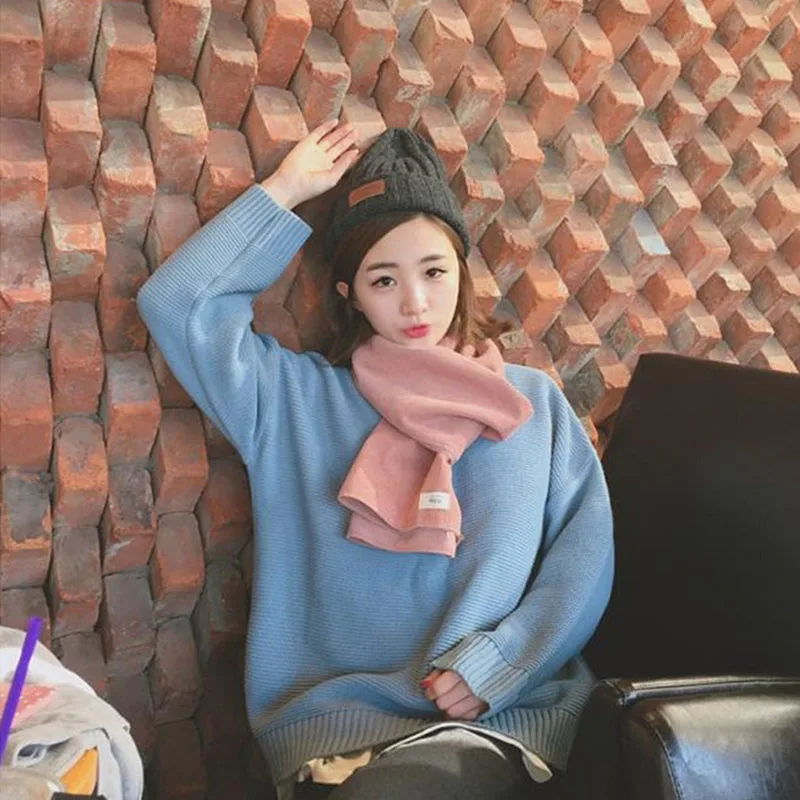 

Women Sweater O-Neck Long Sleeve Solid Colour Womens Simple Elegant Loose Korean Style Pullover All-match Cute Trendy Chic