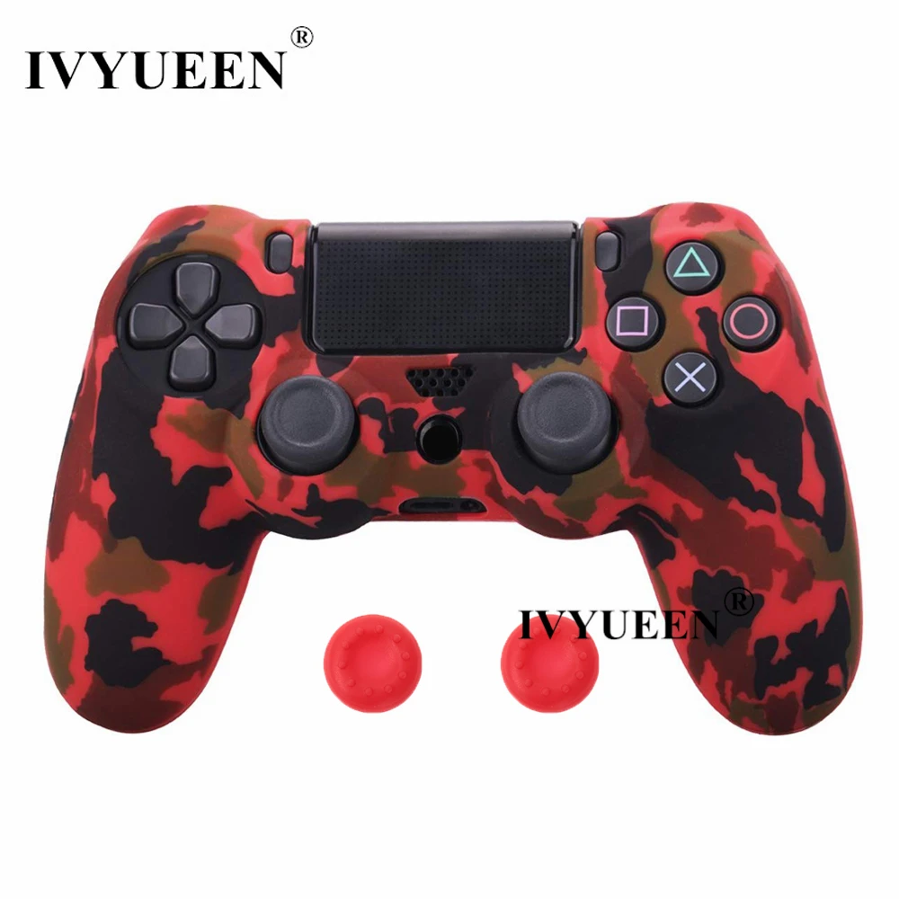 Red Camo IVYUEEN для sony playstation 4 PS4 Pro тонкий контроллер силиконовый чехол защитная кожа с аналоговой рукояткой для PS4 DS4 геймпад - Цвет: Red Camo