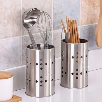 

304 Stainless Steel Kitchen Cooking Utensil Holder Crock Drainer Flatware Caddy Cutlery Organizer Tableware Storage Serving Tool