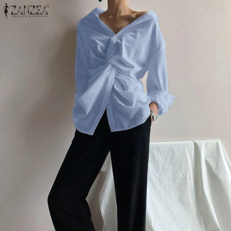 Летняя асимметричная блузка ZANZEA 2021 элегантные женские топы повседневные рубашки