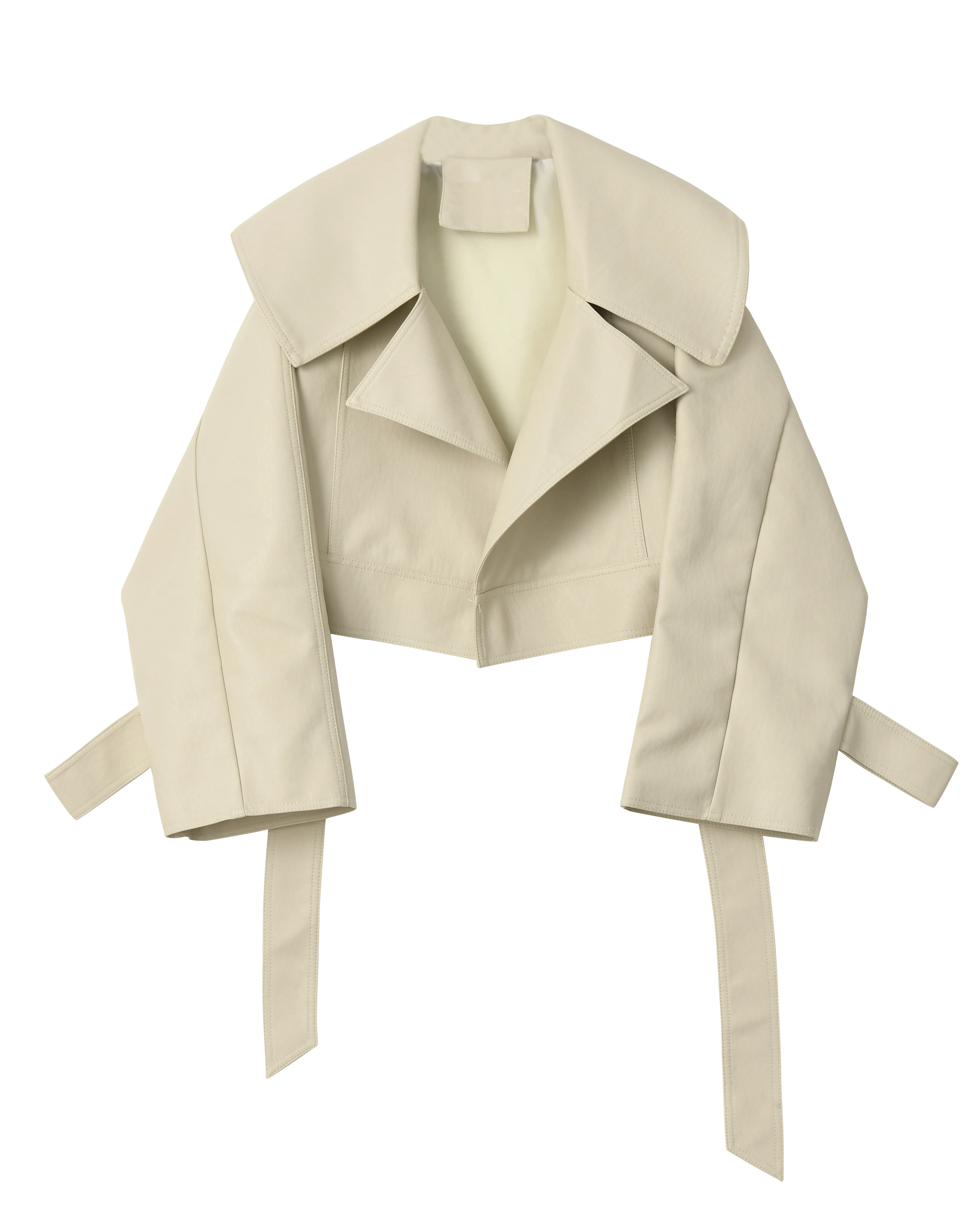 [EAM] короткая куртка свободного кроя из искусственной кожи с поясом, новинка, Женское пальто с отворотом и длинным рукавом, модное осенне-зимнее пальто 1B773