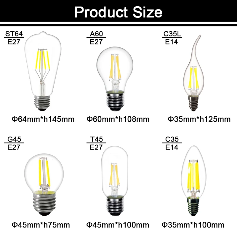 2w 4w 6w 8w Светодиодный светильник лампы E14 E27 B22 E12 E26 нити glss пламя свечи лампы прозрачное стекло COB 110v 220v электрическая лампочка эдисона Винтаж ампулы
