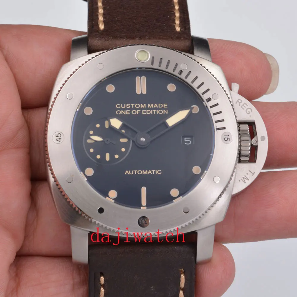 

47mm Luxury Panis Black Dial Orange Dial Luminous mechanical watch Leather Strap Mens Automatic Mens Watch lime