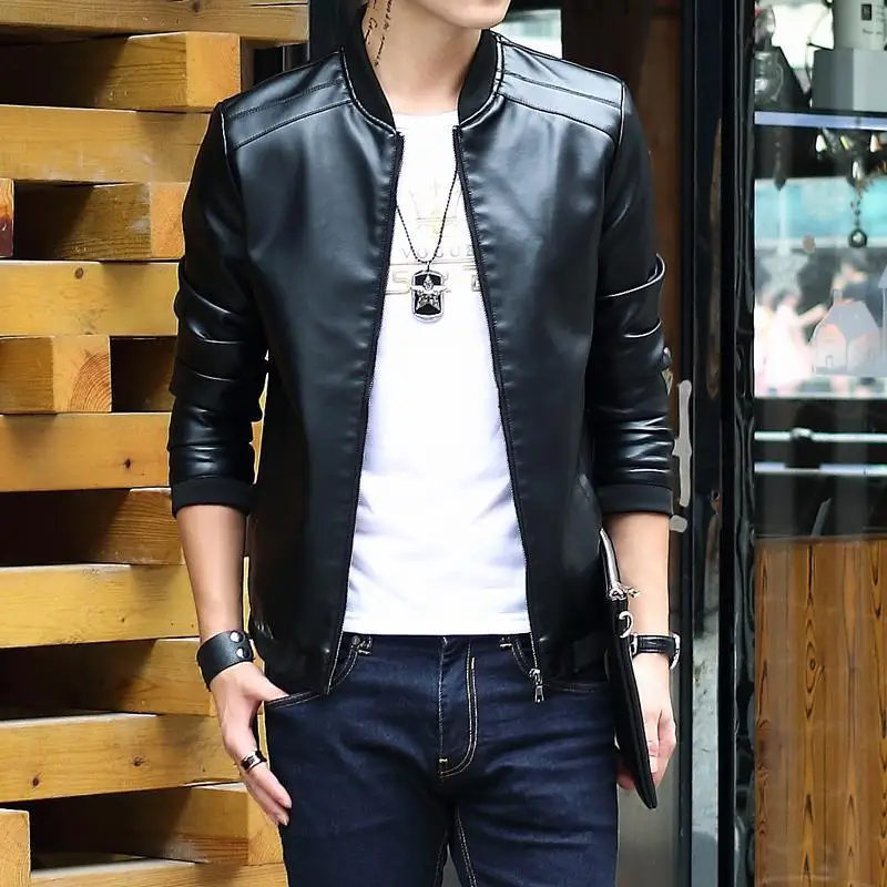 

Autumn MEN'S Leather Coat Spring And Autumn New Style Leather Jacket Young MEN'S Locomotive Korean-style Slim Women's Casual Men