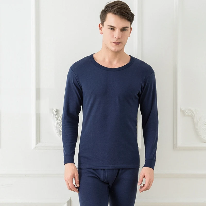 Blue round collar Термобелье, Удобные кальсоны, дышащее нижнее белье, штаны, безвредные для кожи, термобелье, зимняя одежда для мужчин - Color: Blue round collar