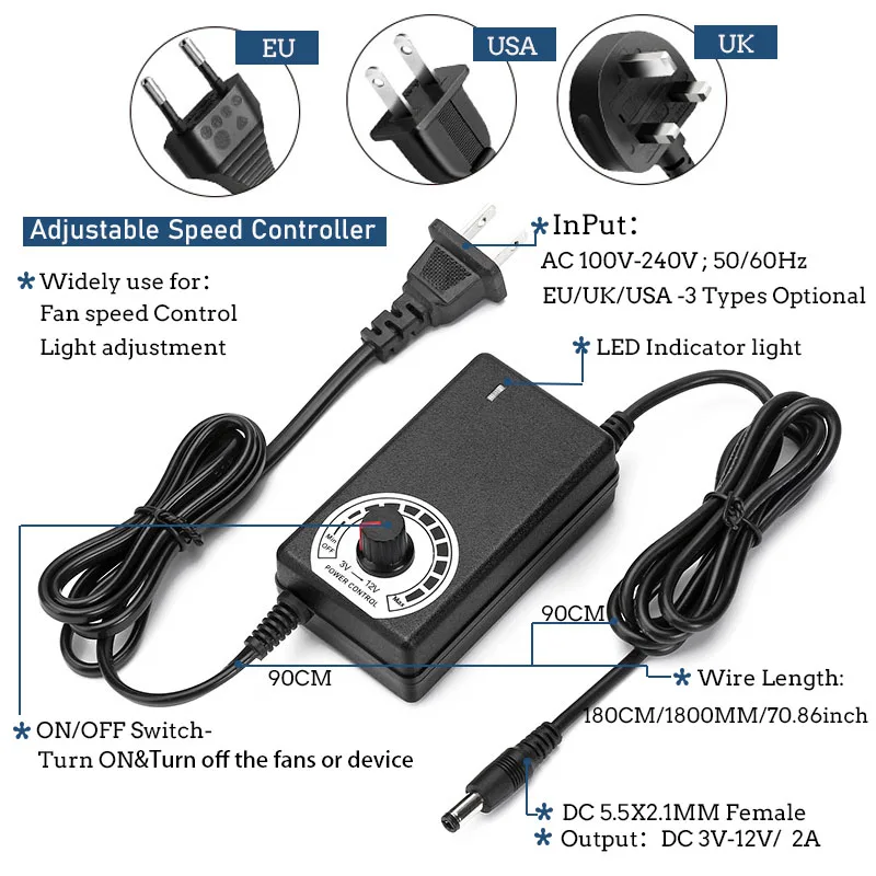 Turbo Ventilador 12v dc Conector Fêmea 12cm 120x120x32 mm 12032 Ventilador de Refrigeração Centrífugo com ac 100v 220v Adaptador de Energia 120 mm - Imagem 2