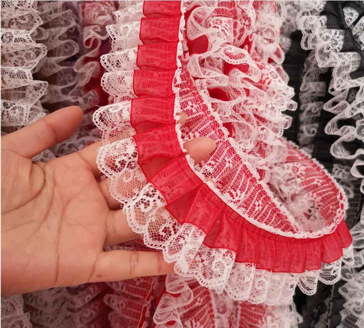 PT2020003 garment trim by lace and organza red