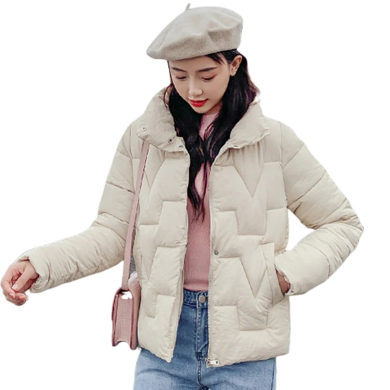 

Winter Coat For Women 2019 Short Female Jackets Standing Collar Plus Size Parka Pocket With Zipper Special Design