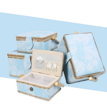 

Small Sewing Basket Sewing Kits Storage Box Printed Design Sewing Tools Storage Box with Built-in Pin Cushion Interior Pocket