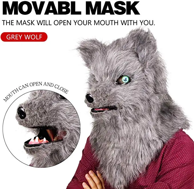 Molezu подвижный рот лиса маска Костюм Косплей рот Mover маски волка плюшевый искусственный мех костюм для Хэллоуина Вечерние