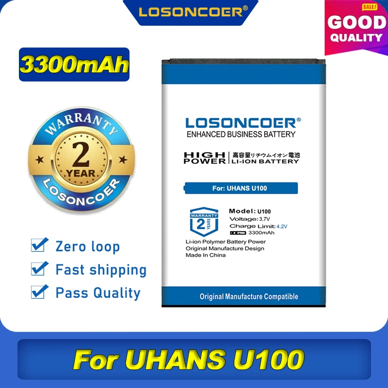 100% Оригинальный LOSONCOER 3300 мА/ч U100 Батарея для UHANS Мобильный телефон батареи |