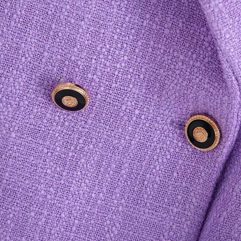 Autumn Vintage Purple Tweed Blazers And Jackets Women Elegatant Double Breasted Office Suit Coat Female Outwear Tops