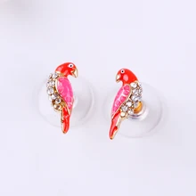 Изысканный кристалл Красная эмаль маленькая птица попугай серьги гвоздики для женщин Подарки модные ювелирные изделия