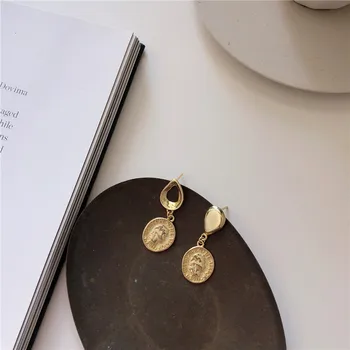 

RUIYI Real 925 Sterling Silver Girls Niche Geometric Irregular Drop Earrings Women Exquisite Penny Coin Charm Asymmetry Earrings
