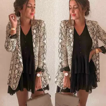 

2019 Fashion Autumn Women Ladies Snakeskin Long Sleeve Suit Cardigan Coat Blazer Office Jacket Lady Unique Women Decent Blazer