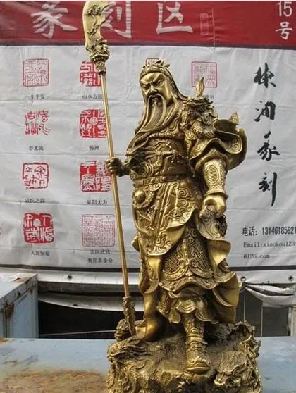YM 323 Chinese Classical pure Brass Copper 9 Dragon Guan Gong Warrior General statue
