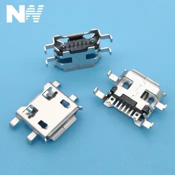 

100Pcs Micro Usb Connector 5Pin 0.72Mm Heavy Plate B Type Have Curling Side Female Jack For Mobile Phone Camara Laptop