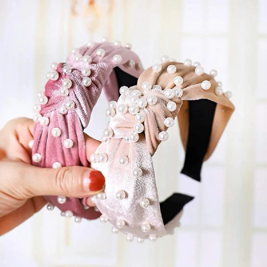 3 шт. в упаковке, бархатная повязка для волос с бантом и бисером, Женский обруч для волос, повязка на голову для девочек, аксессуары, эластичный бант для волос для девочек