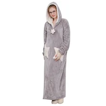 Autumn And Winter Robe Plus Long Robe Coral Velvet Couple Nightgown Thickening Five-pointed Star Pocket Hooded Long Home Robe