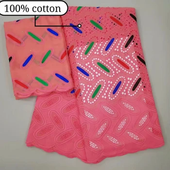 

Nigerian Pink Cotton Fabric High Quality African Dry Lace Fabric With Stones Swiss Voile Lace In Switzerland For Woman 5+2YARDS
