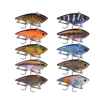 

10PC/Lot Pencil Fishing Lures VIB Bait 12g-0.42oz Fishing Tackle 6# Hooks 3D Eyes Bass Baits 6.95cm-2.73" 10 Colors VIB Set 2018