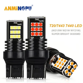 

ANMINGPU 2x Signal Lamp T20 Led 7443 W21/5W 3030SMD W21W Led 7440 WY21W Turn Light Brake Light Reverse Light White Amber 12V