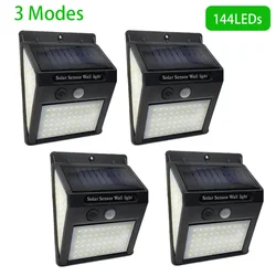 Applique murale solaire à 144 led avec capteur de mouvement, imperméable, 3 modes d'éclairage, luminaire décoratif d'extérieur, idéal pour un jardin ou une rue 