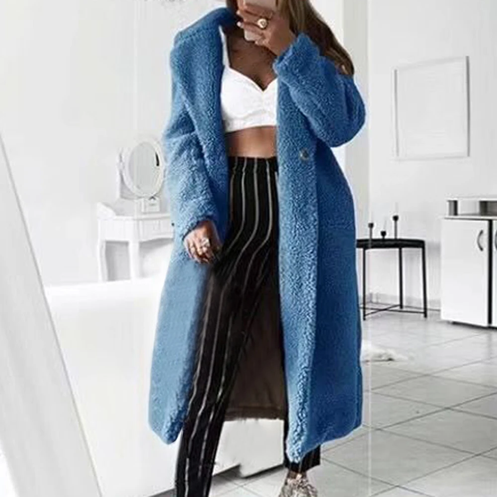 Chaquetas de piel sintética de Invierno para mujer, abrigo largo holgado informal de Color sólido, chaqueta gruesa de felpa suave a la moda, otoño 2020