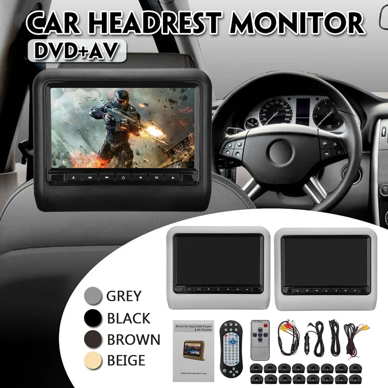 

Car Headrest Display 9 Inch Dvd + Remote Control Av Player with Car Pillow Line Kit Universal Lcd Display
