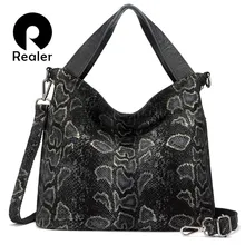 REALER брендовая натуральная кожа сумки из натуральной кожи, Женская комфортная змеиные принты Сумка-тоут сумка женские сумки на плечо с кисточкой Женская классическая сумка через плечо