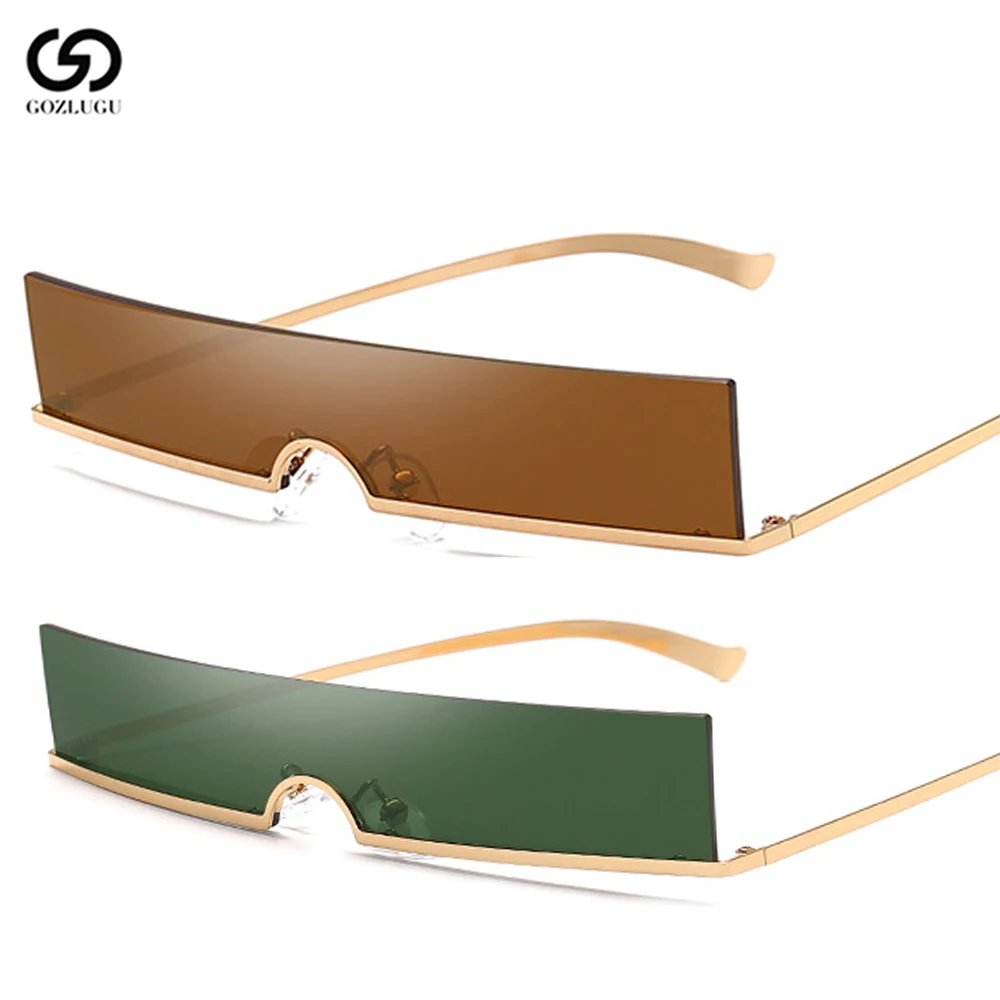 

Metal One Piece Sunglasses Ms. Men's Frameless Red Blue Rectangle Sunglasses Men's Retro Vintage UV400