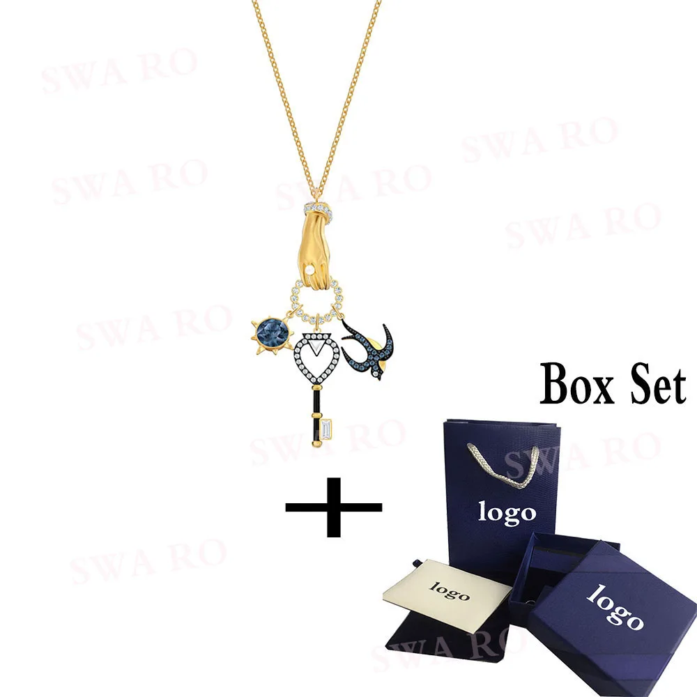 

SWA RO 2019 Pop New TAROT MAGIC CHARM Pendant Mystery Symbol Swallow Key and Hand Crystal Necklace give Girlfriend Romantic Gift