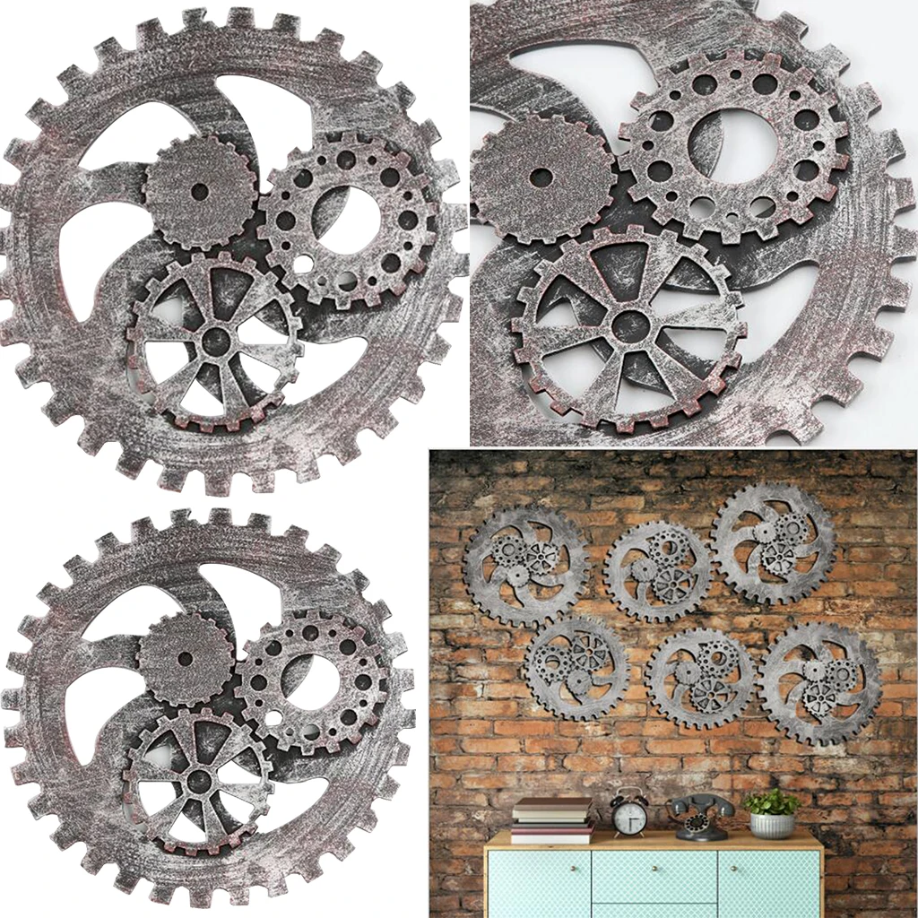 Retro Wooden Steampunk Gear Wall Hanging Decor for Home Bar Cafeteria Office Living Room Dining Room
