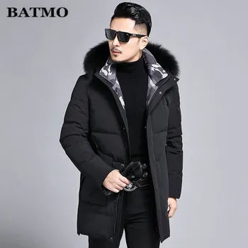 

BATMO 2019 new winter Men's Mink fur collar 80% white duck down jacket,high quality fashion hooded keep warm parkas coat men.