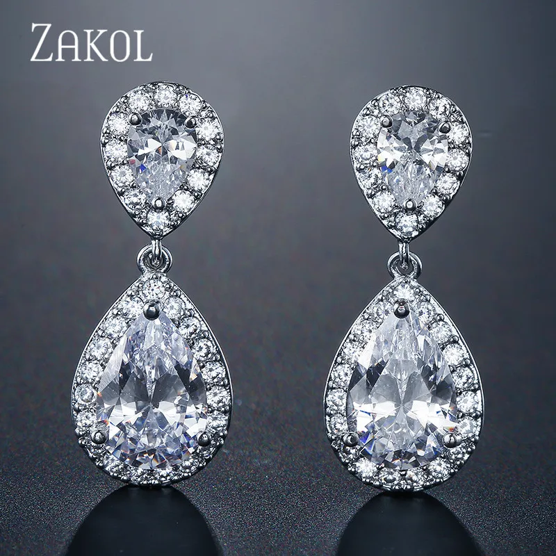 Модные Классические серьги капельки ZAKOL без никеля с кристаллами циркония в